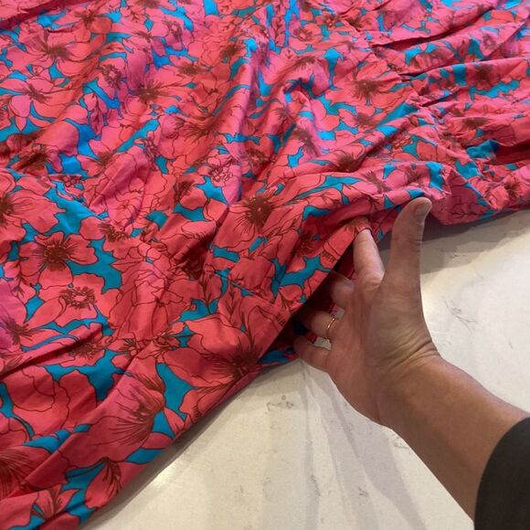 XIRENA 100% Cotton Poplin Pink Blue Floral One Shoulder Tiered Maxi Dress M - Picture 8 of 8
